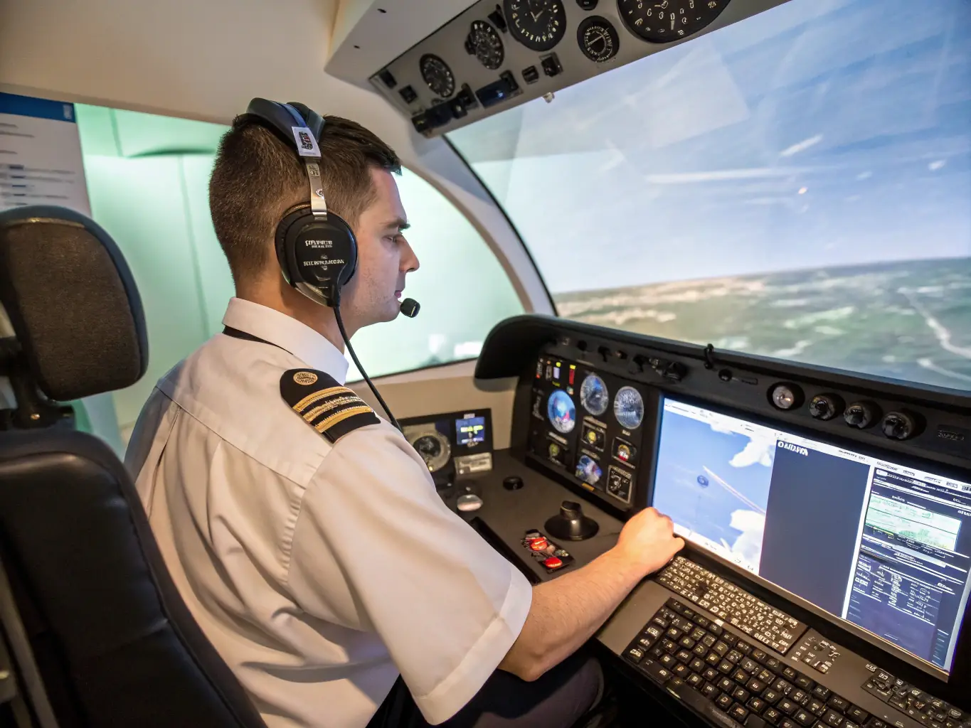 A focused image of a student pilot in the cockpit, attentively listening to their instructor during a training session at AERO CLUB EGLETONNAIS.
